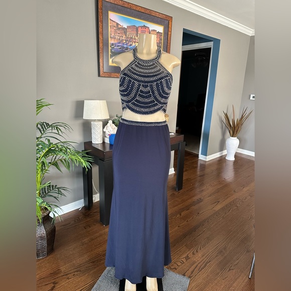 Jolene studded navy blue and silver cocktail dress size 14 - Picture 1 of 7